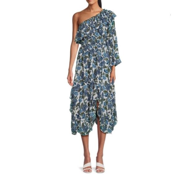 Misa Los Angeles Vola Dress Blue Floral Azulia One-Shoulder‎ Ruffled Size XS - Picture 1 of 10